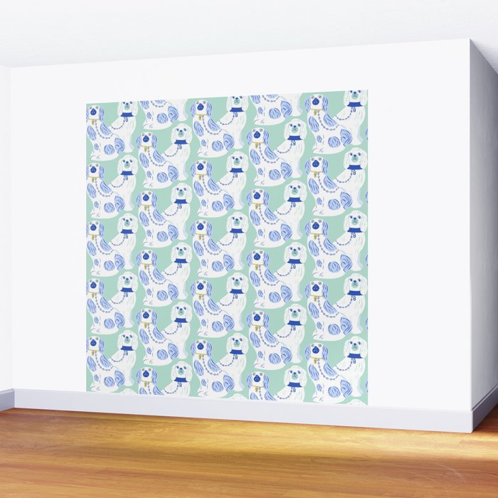 Staffordshire Dogs in Teal and Blue Wall Mural Gallery Image 2