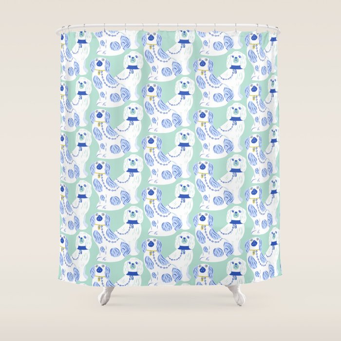 Staffordshire Dogs in Teal and Blue Shower Curtain Gallery Image 1