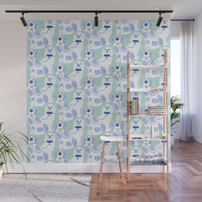 Staffordshire Dogs in Teal and Blue Wall Mural Gallery Image 1
