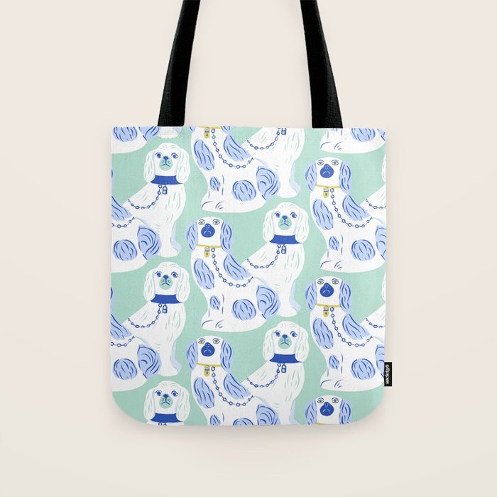 Staffordshire Dogs in Teal and Blue Tote Bag Gallery Image 1