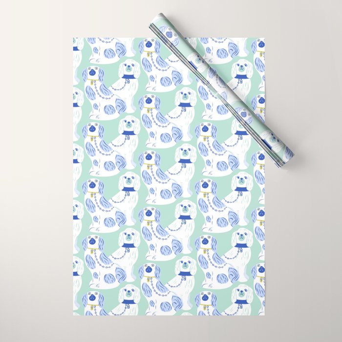 Staffordshire Dogs in Teal and Blue Wrapping Paper Gallery Image 1