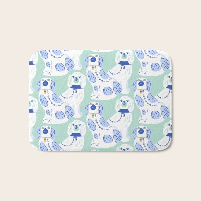 Staffordshire Dogs in Teal and Blue Bath Mat Gallery Image 1