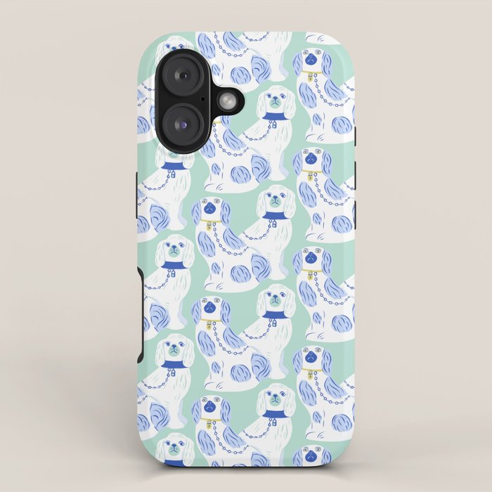 Staffordshire Dogs in Teal and Blue iPhone Case Gallery Image 1