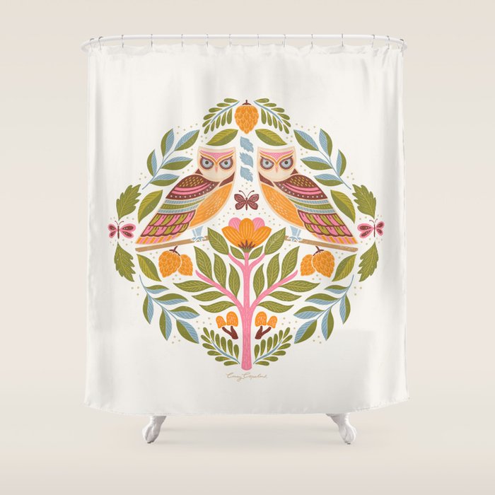 Woodland Owls - Multi-colored Shower Curtain Gallery Image 1