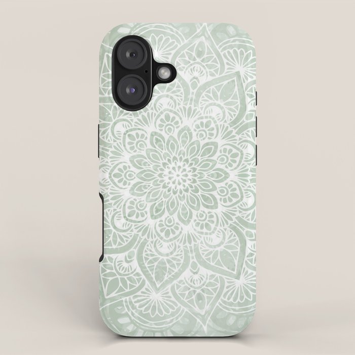 Mandala, Yoga Love, Sage Green, Boho Print iPhone Case Gallery Image 1