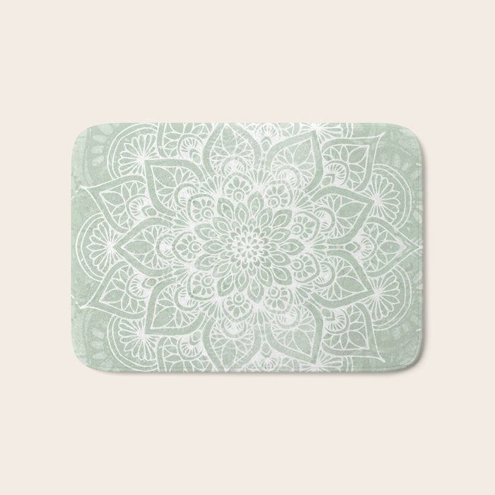 Mandala, Yoga Love, Sage Green, Boho Print Bath Mat Gallery Image 1