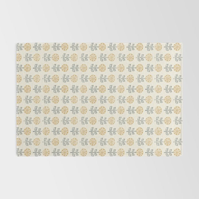 block print floral - mustard blue cream Rug Gallery Image 2