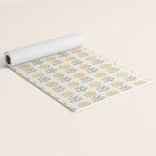block print floral - mustard blue cream Yoga Mat Gallery Image 2