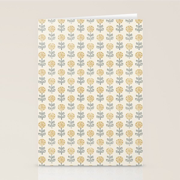 block print floral - mustard blue cream Stationery Card Gallery Image 1