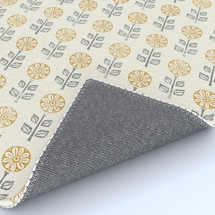block print floral - mustard blue cream Rug Gallery Image 4