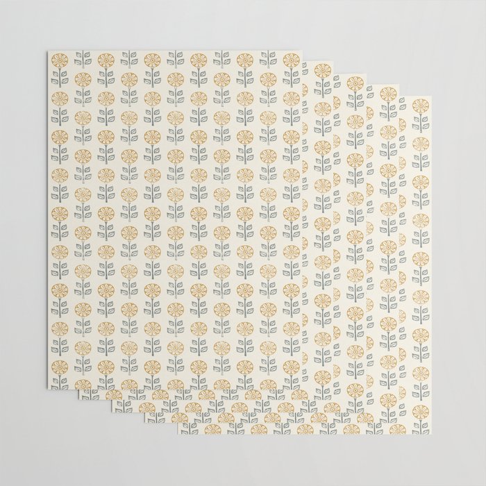block print floral - mustard blue cream Wrapping Paper Gallery Image 3