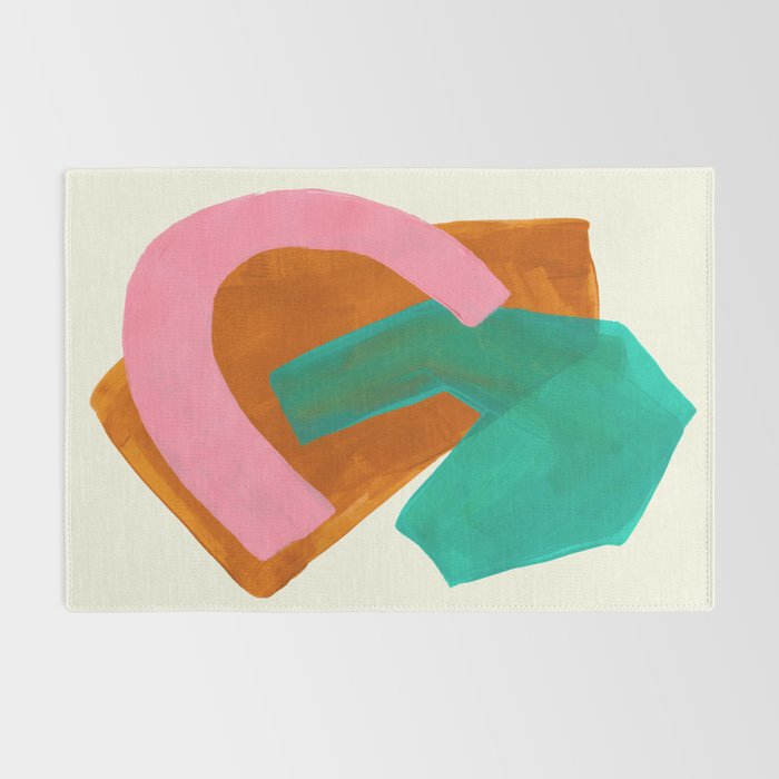 Ochre Pink Marine Green Fun Colorful Mid Century Modern Abstract Painting Shapes Pattern Rug Gallery Image 2