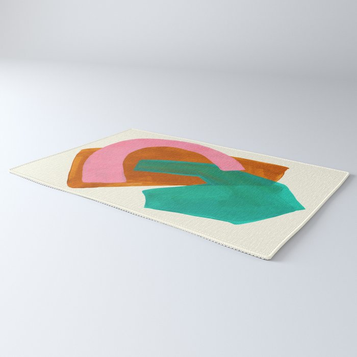 Ochre Pink Marine Green Fun Colorful Mid Century Modern Abstract Painting Shapes Pattern Rug Gallery Image 3