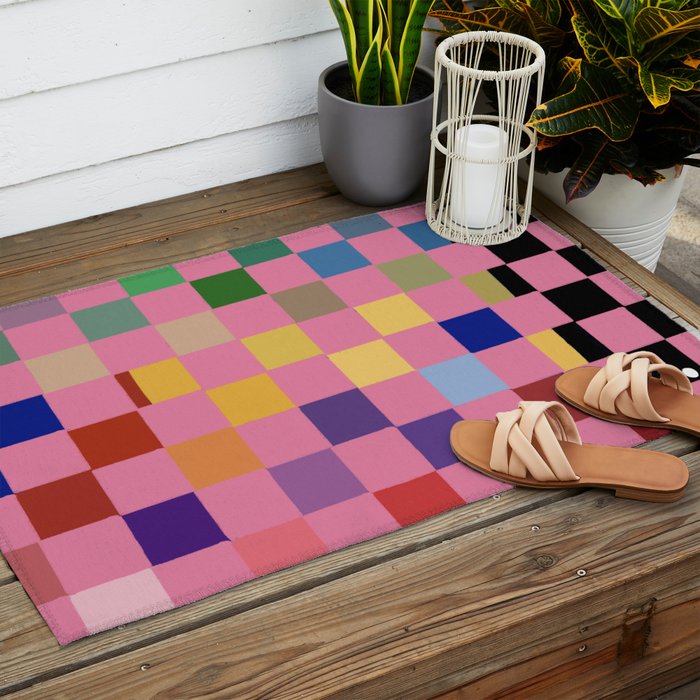 Pink squares Outdoor Rug Gallery Image 2