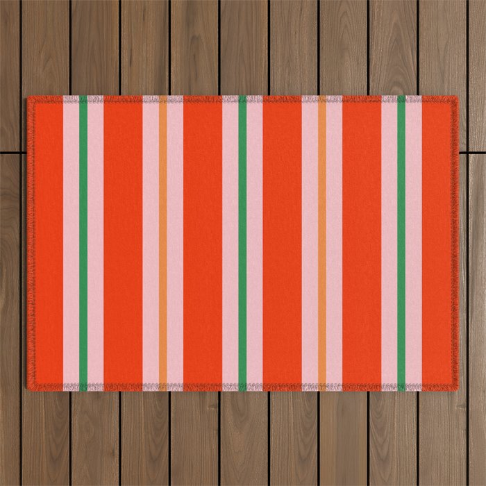 Bold Stripes Orange Pink Green Outdoor Rug Gallery Image 1