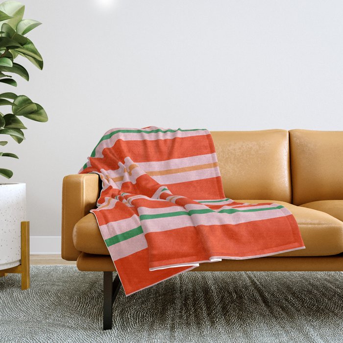 Bold Stripes Orange Pink Green Throw Blanket Gallery Image 1