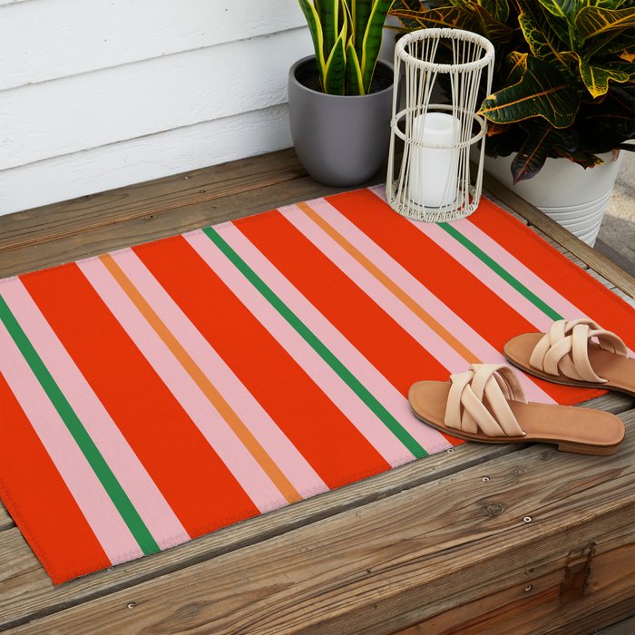 Bold Stripes Orange Pink Green Outdoor Rug Gallery Image 2