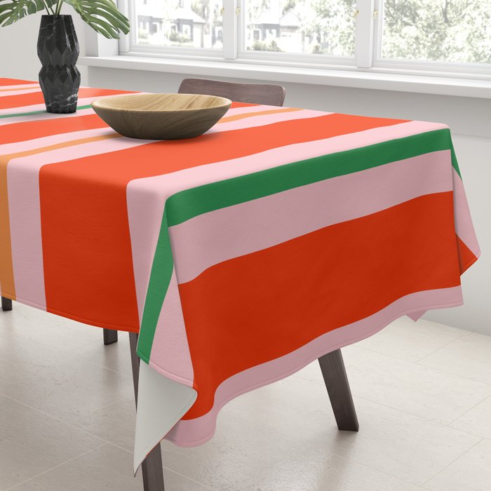 Bold Stripes Orange Pink Green Tablecloth Gallery Image 3