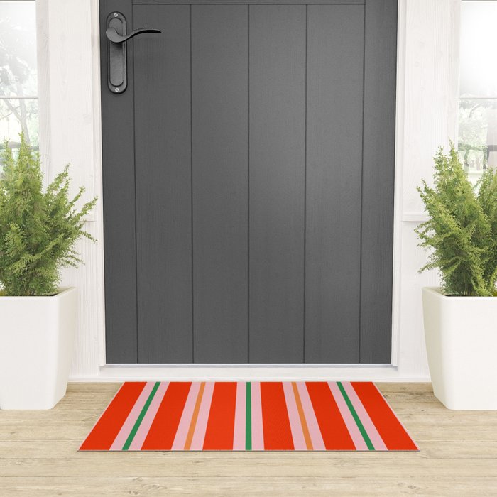 Bold Stripes Orange Pink Green Welcome Mat Gallery Image 3