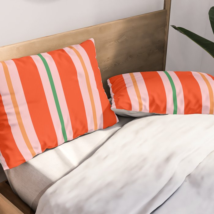 Bold Stripes Orange Pink Green Pillow Sham Gallery Image 2