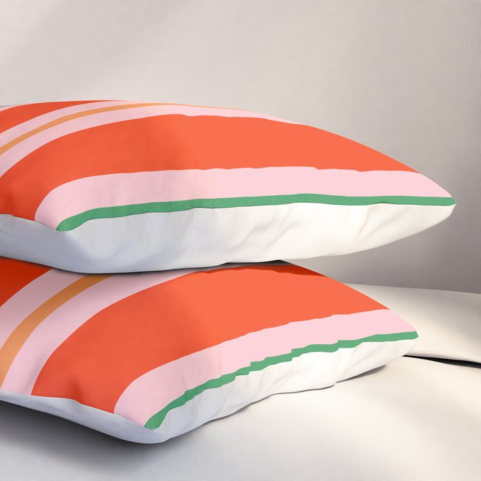 Bold Stripes Orange Pink Green Pillow Sham Gallery Image 3