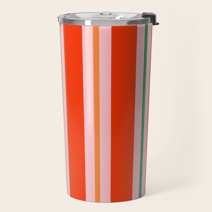 Bold Stripes Orange Pink Green Travel Mug Gallery Image 2