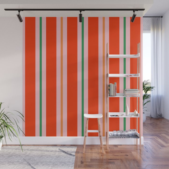 Bold Stripes Orange Pink Green Wall Mural Gallery Image 1