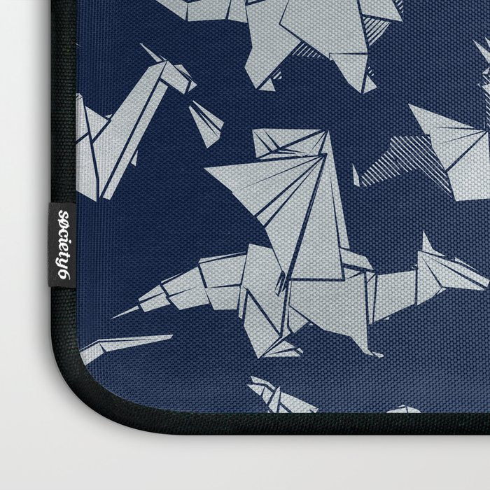 Origami metallic dragon friends // oxford navy blue background metal silver fantasy animals Laptop Sleeve Gallery Image 3