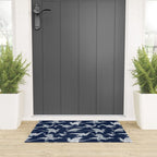 Origami metallic dragon friends // oxford navy blue background metal silver fantasy animals Welcome Mat Gallery Image 3