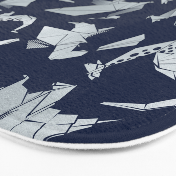 Origami metallic dragon friends // oxford navy blue background metal silver fantasy animals Bath Mat Gallery Image 3