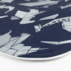 Origami metallic dragon friends // oxford navy blue background metal silver fantasy animals Bath Mat Gallery Image 3