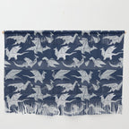 Origami metallic dragon friends // oxford navy blue background metal silver fantasy animals Wall Hanging Gallery Image 1