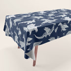 Origami metallic dragon friends // oxford navy blue background metal silver fantasy animals Tablecloth Gallery Image 1