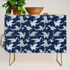 Origami metallic dragon friends // oxford navy blue background metal silver fantasy animals Credenza Gallery Image 1