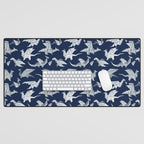 Origami metallic dragon friends // oxford navy blue background metal silver fantasy animals Desk Mat Gallery Image 1
