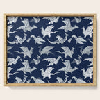 Origami metallic dragon friends // oxford navy blue background metal silver fantasy animals Serving Tray Gallery Image 1