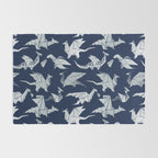 Origami metallic dragon friends // oxford navy blue background metal silver fantasy animals Rug Gallery Image 2