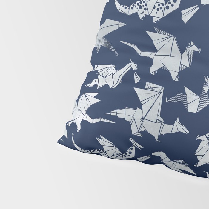 Origami metallic dragon friends // oxford navy blue background metal silver fantasy animals Pillow Sham Gallery Image 4