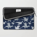 Origami metallic dragon friends // oxford navy blue background metal silver fantasy animals Laptop Sleeve Gallery Image 2
