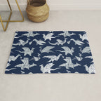 Origami metallic dragon friends // oxford navy blue background metal silver fantasy animals Rug Gallery Image 1