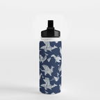 Origami metallic dragon friends // oxford navy blue background metal silver fantasy animals Water Bottle Gallery Image 2