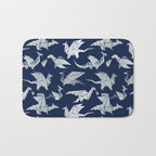 Origami metallic dragon friends // oxford navy blue background metal silver fantasy animals Bath Mat Gallery Image 1