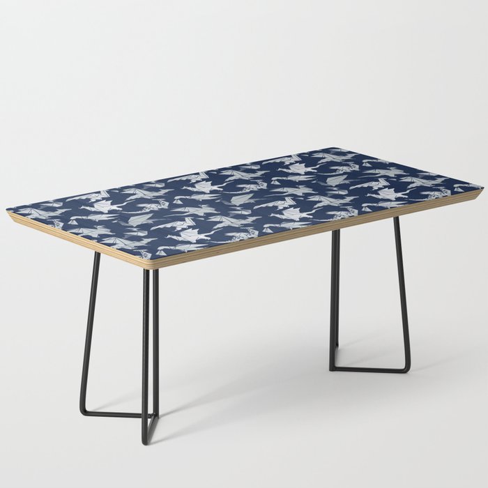 Origami metallic dragon friends // oxford navy blue background metal silver fantasy animals Coffee Table Gallery Image 1
