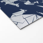 Origami metallic dragon friends // oxford navy blue background metal silver fantasy animals Welcome Mat Gallery Image 2