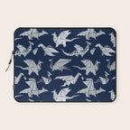 Origami metallic dragon friends // oxford navy blue background metal silver fantasy animals Laptop Sleeve Gallery Image 1