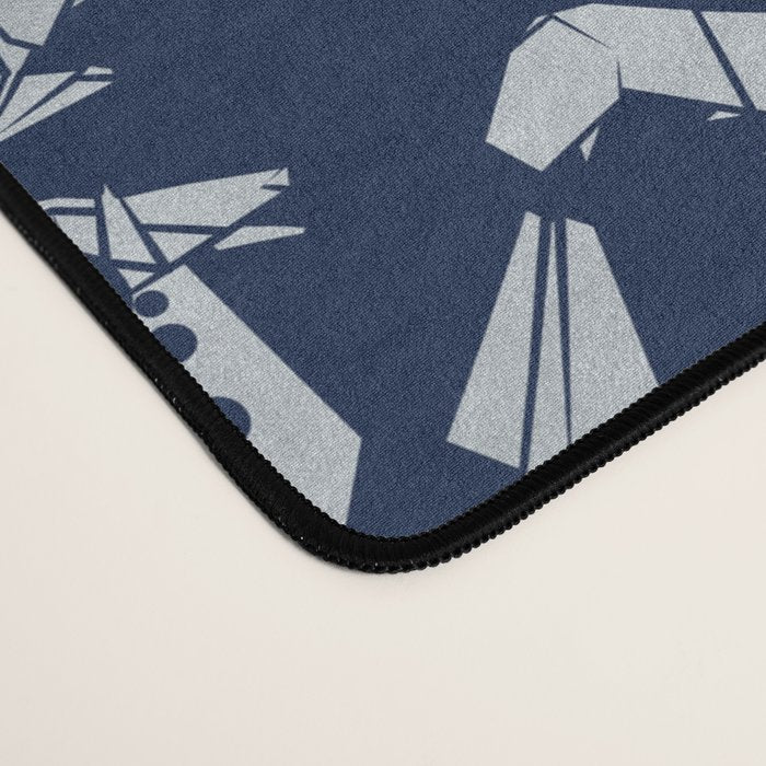 Origami metallic dragon friends // oxford navy blue background metal silver fantasy animals Desk Mat Gallery Image 4