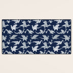 Origami metallic dragon friends // oxford navy blue background metal silver fantasy animals Desk Mat Gallery Image 3
