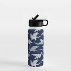 Origami metallic dragon friends // oxford navy blue background metal silver fantasy animals Water Bottle Gallery Image 1
