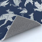 Origami metallic dragon friends // oxford navy blue background metal silver fantasy animals Rug Gallery Image 4