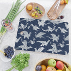 Origami metallic dragon friends // oxford navy blue background metal silver fantasy animals Cutting Board Gallery Image 2
